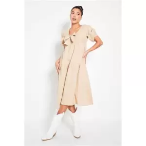 Image of I Saw It First Stone Tie Bust Tiered Hem Midi Dress - Brown