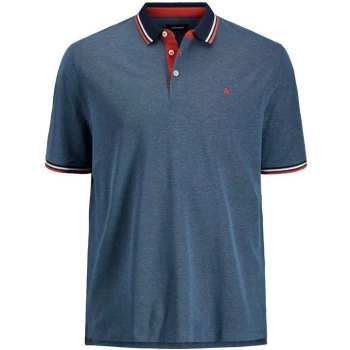 Image of Jack and Jones Tipped Pique Polo Plus Size - Denim Blue