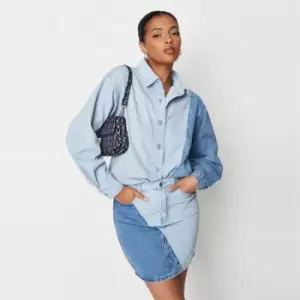 Image of Missguided Coord Colourblock Oversized Denim Shirt - Blue