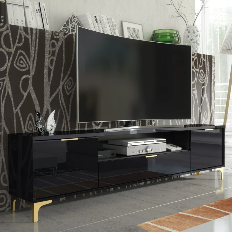 Image of Creative Furniture Goldline Gloss TV Unit 200cm - Sleek Full-Gloss Design in White or Black Black
