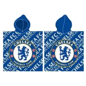Image of Logo Cotton Hooded Towel (One Size) (Blue/White) - Blue/White - Chelsea Fc