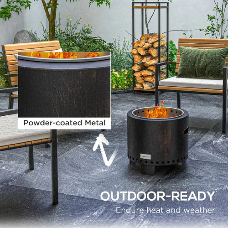 Image of Outsunny 45cm Smokeless Wood Burning Firepit Metal Fire Pit, Black 842-329V00BK