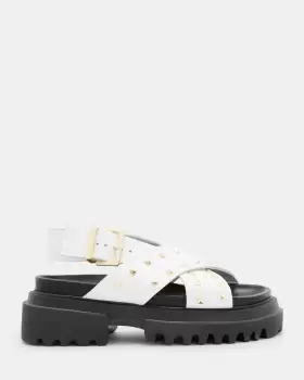 Image of AllSaints Cosmo Leather Studded Crossover Sandals