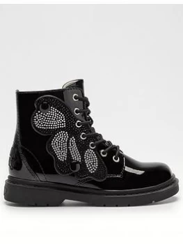 Image of Lelli Kelly Diamond Wings Patent Ankle Boots - Black, Size 2 Older