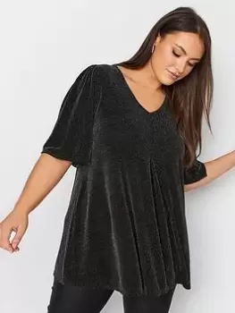 Image of Yours Yours Pleat Swing Angel Sleeve Top - Par, Black, Size 18, Women