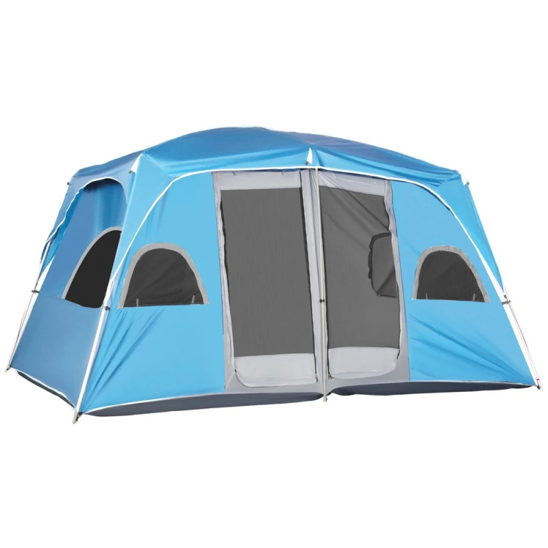 Image of Outsunny Camping Tent, Family Tent 4-8 Person 2 Room Easy Set Up Blue
