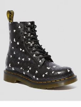 Image of Dr Martens 1460 Pascal Hearts 8 Eye Ankle Boot, Black, Size 6, Women