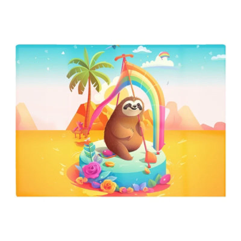 Image of Warren Reed Designer Sloth On A Beach Holiday Glass Chopping Board