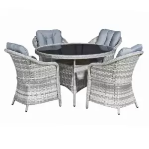 Image of Oseasons Sicilia Rattan 4 Seat Dining Set In Dove Grey With Black Glass