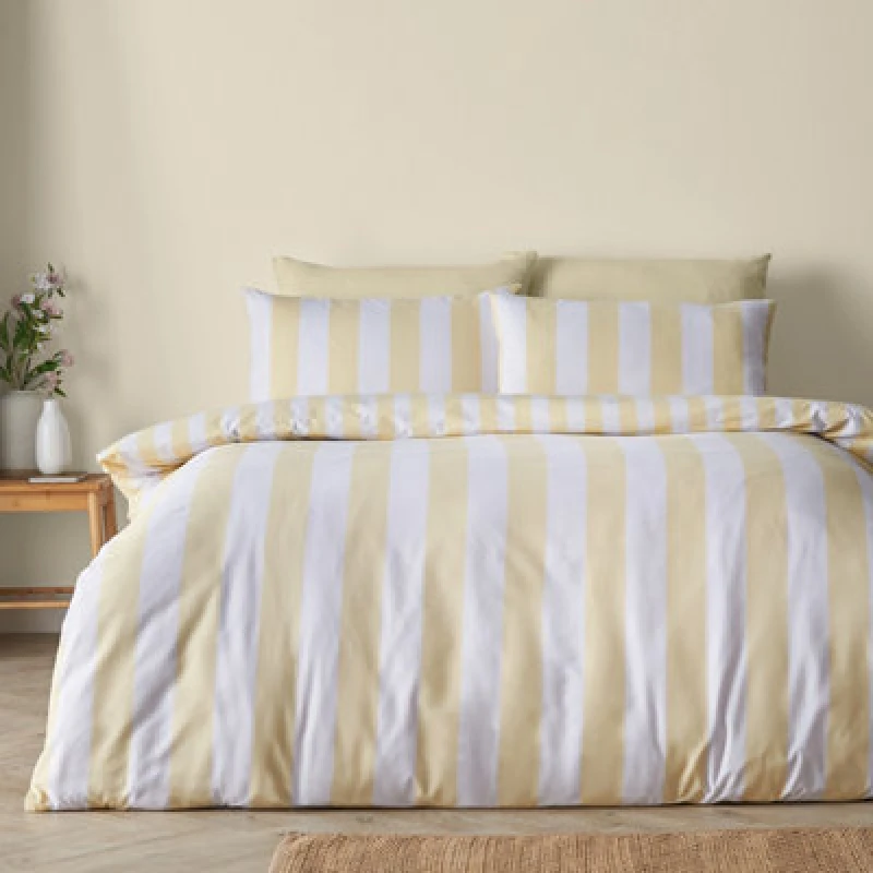 Image of Catherine Lansfield Cove Stripe Duvet Cover Bedding Set Yellow