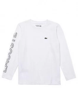 Image of Lacoste Sports Boys Long Sleeve Logo T-Shirt, White, Size 6 Years