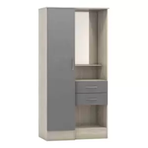 Image of Seconique Nevada Vanity 1 Door Wardrobe - Grey Gloss/Light Oak Effect Veneer