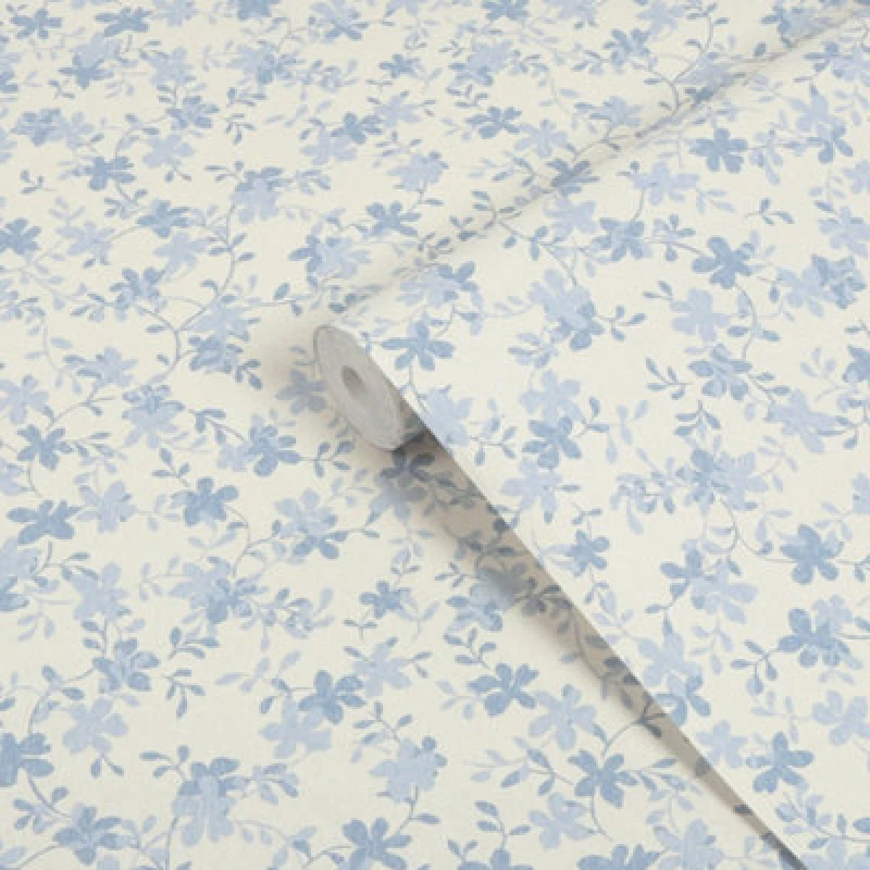 Image of Laura Ashley Light Blue & White Misterton Trail Smooth Wallpaper