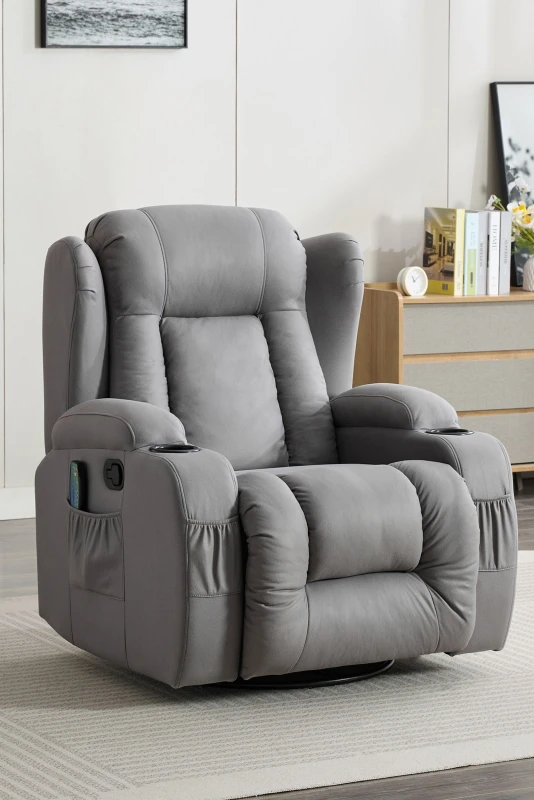 Image of More4Homes Caesar Grey Technology Fabric Manual Recliner Rocking Swivel Heat & Massage Chair Grey