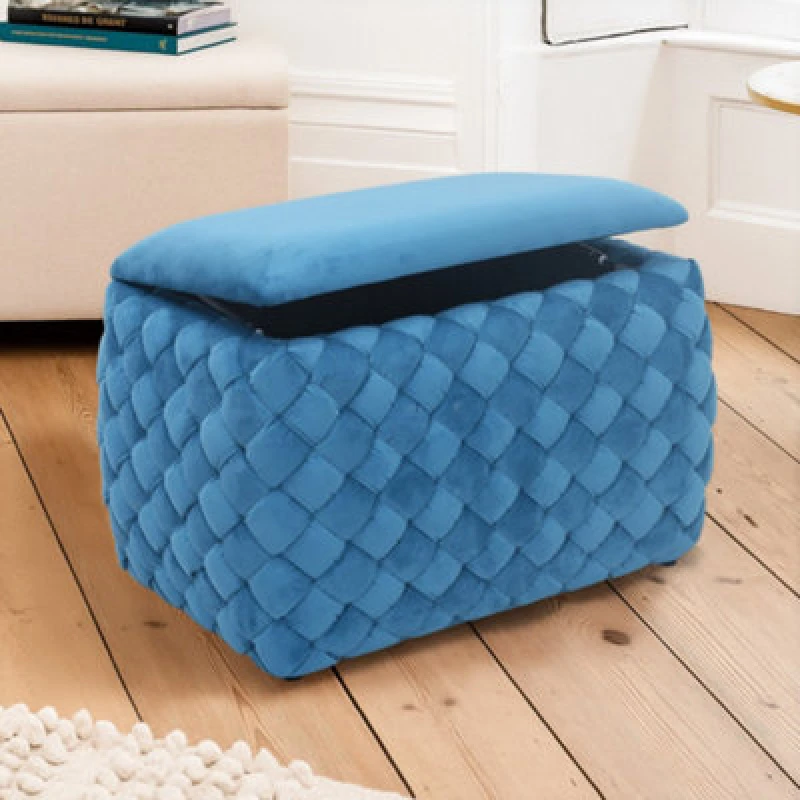 Image of Plumeo Velvet Storage Ottoman - Blue