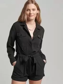 Image of Superdry Vintage Long Sleeve Military Playsuit - Black, Size 14, Women