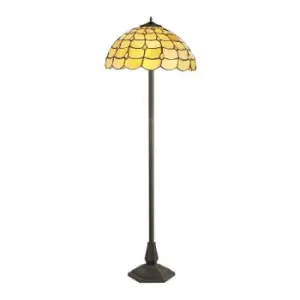 Image of 2 Light Octagonal Floor Lamp E27 With 40cm Tiffany Shade, Beige, Clear Crystal, Aged Antique Brass - Luminosa Lighting