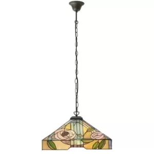 Image of Tiffany Glass Hanging Ceiling Pendant Light Bronze & Square Rose Shade i00155