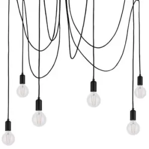 Image of Multi Light Ceiling Pendant 6 Bulb Matt Black Industrial Adjustable Hang Hook
