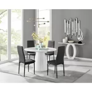 Image of Furniturebox Palma White High Gloss 4 Seat Minimalist Post Modern Round Dining Table & 4 Black Milan Black Leg Faux Leather Chairs