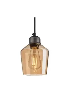 Image of Orlando Tinted Glass Schoolhouse Pendant, 5.5 Inch, Amber, Pewter Holder