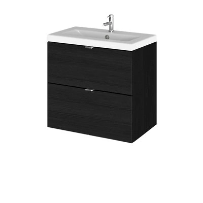 Image of Hudson Reed Fusion Wall Hung 2 Drawer Vanity Unit & Ceramic Basin, Sink Vanity Unit, Charcoal Black, 600mm