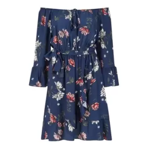 Image of Mela Navy Floral Bardot Frill Skater Dress - Blue