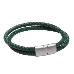 Image of Fred Bennett Forest Green Recycled Leather Double Row Bracelet
