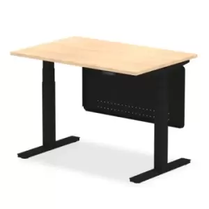 Image of Air 1200 x 800mm Height Adjustable Desk Maple Top Black Leg With Black Steel Modesty Panel
