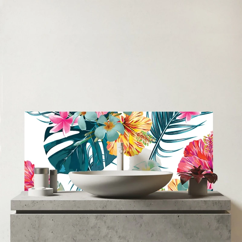 Image of Warren Reed - Designer Spring Summer Flowers Glass Bathroom Splashback in Green Green Unisex