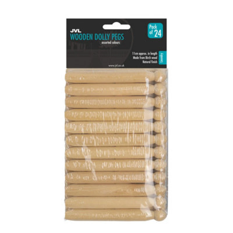 Image of Jvl Traditional Wooden Dolly Pegs, Ideal For Laundry And Craft, Pack Of 24, Brown