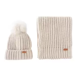 Image of Barbour Womens Saltburn Beanie & Scarf Set Pearl
