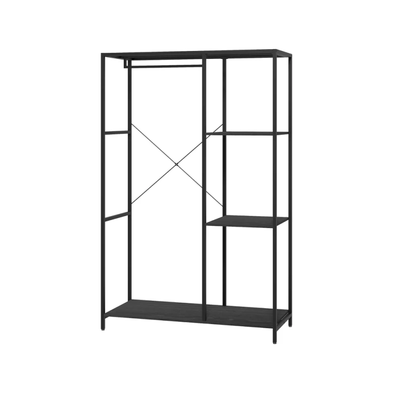 Image of HOMCOM Coat Rack Stand with Hanging Rail and Storage Shelves for Hallway Black - Homcom 5056725531553