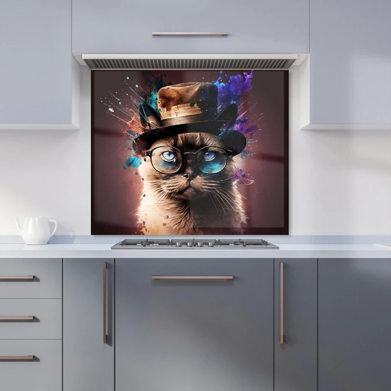 Image of Warren Reed - Designer Siamese Cat Face Splashart Kitchen Splashback Size: 900mm x 750mm Multicolor Unisex 900mm x 750mm