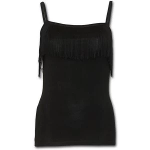Image of Urban Fashion Tassel Layered Camsole Womens Medium Sleeveless Top - Black