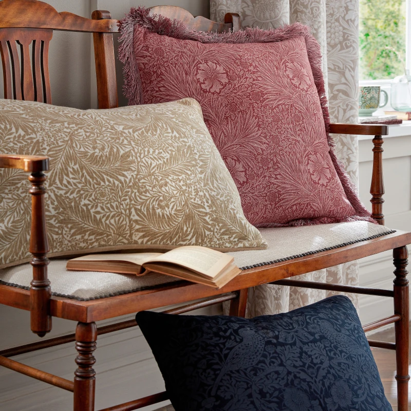 Image of William Morris At Home Marigold 50cm x 50cm Filled Cushion Brick Pink