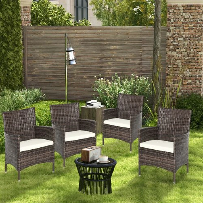 Image of Outsunny 4 PC Outdoor Rattan Armchair Wicker Dining Chair Set for Garden Coffee, Brown 861-004V72CF