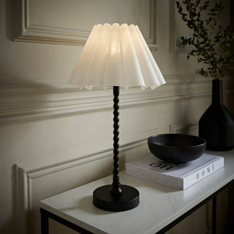 Image of Valuelights Maeve White Scallop Pleated Tapered Shade Matte Black Bobbin Bobble Table Lamp