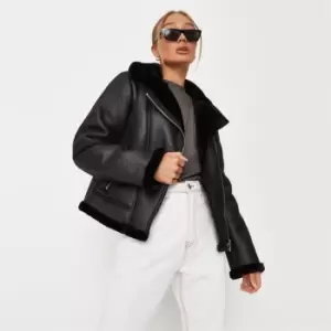 Image of Missguided Faux Leather Aviator - Black