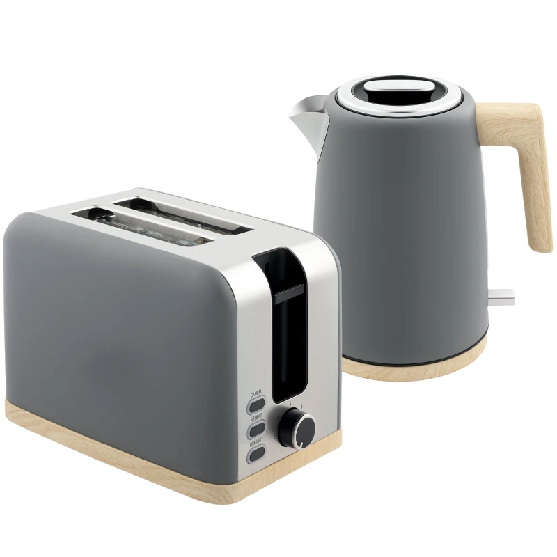 Image of HOMCOM 1.7L Electric Fast Boil Kettle and 2 Slice Toaster Set Grey