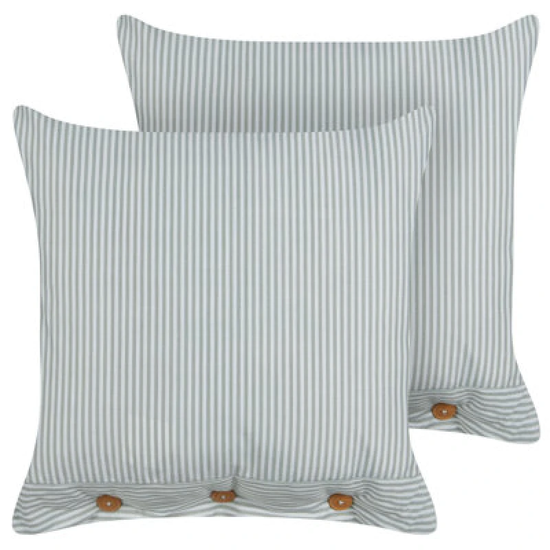 Image of Beliani Set Of 2 Decorative Cushions Sebrine 45 X 45cm Mint Green Striped