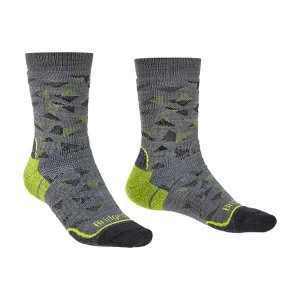 Image of Bridgedale HIKE Midweight Merino Performance Pattern Mens - Medium Grey / Lime