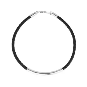 Image of JG Fine Jewellery 9ct White Gold Bar Black Leather Bracelet