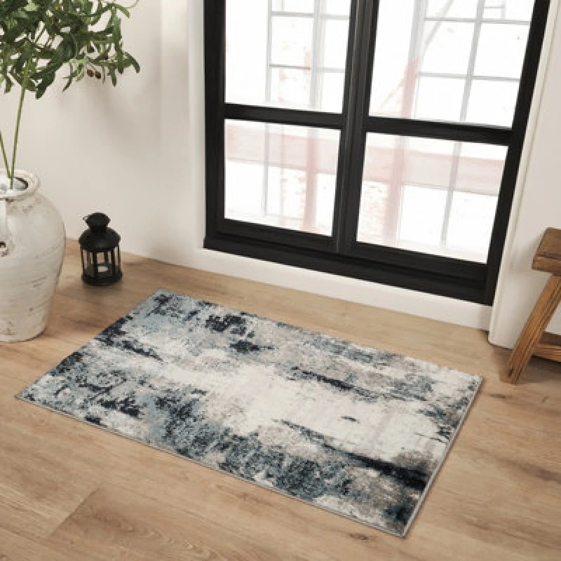 Image of Livabliss Abstract Modern Marble Aqua/navy Giulia Area Rug 60 X 90 Cm - Easy Care, Non Shedding, Ideal For Living Room & Bedroom