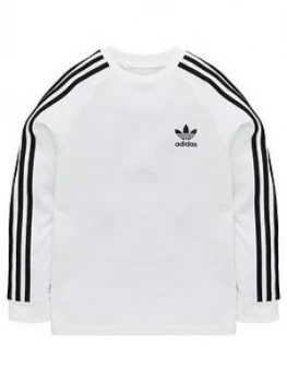 Image of adidas Originals Boys 3 Stripes Long Sleeve Tee, White, Size 7-8 Years