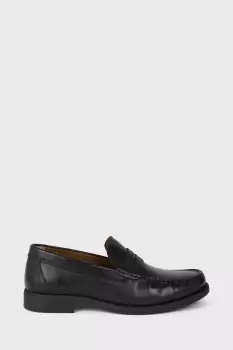 Image of Leather Smart Textured Black Penny Loafers