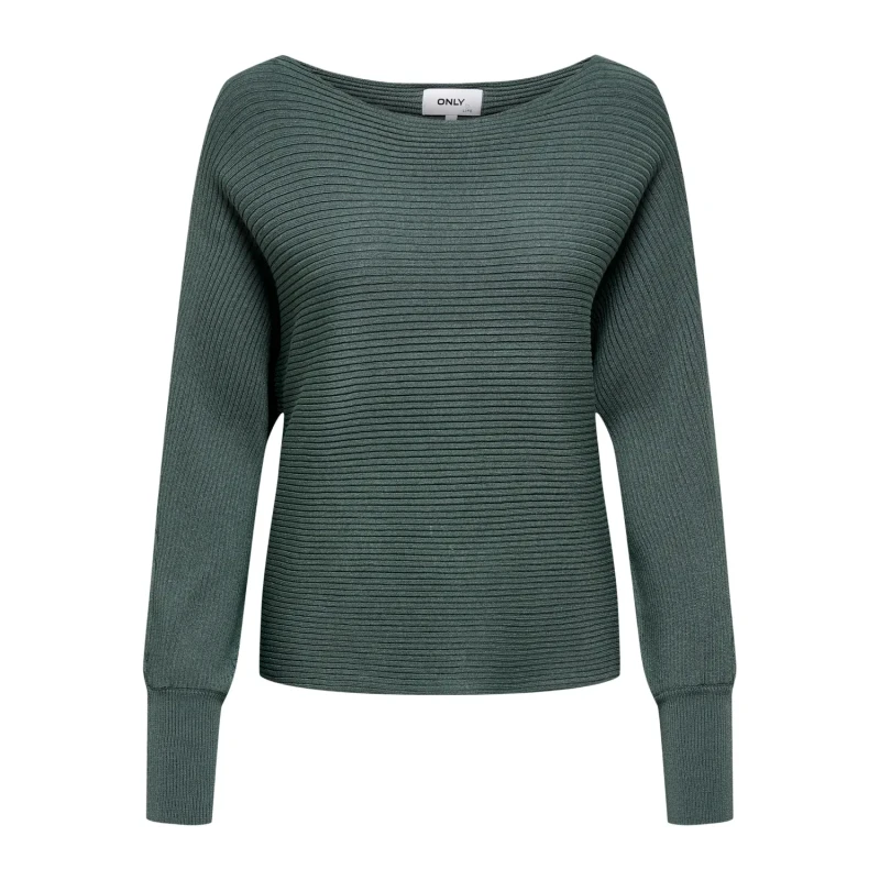 Image of Only Boat Neck Jumper in Fine Knit Dark Green Women S