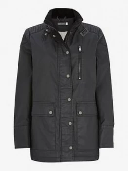 Image of Mint Velvet Longline Wax Jacket - Black