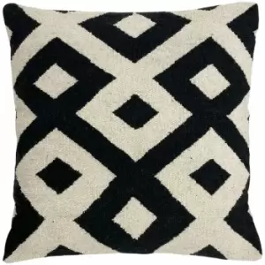 Image of The Linen Yard Kush Woven Jacquard 100% Cotton Cushion Cover, Black/White, 50 x 50 Cm