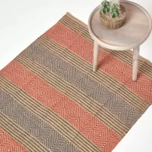 Image of Multicolour Geometric Patterned Jute Rug, 60 x 100cm - Multi Colour - Homescapes